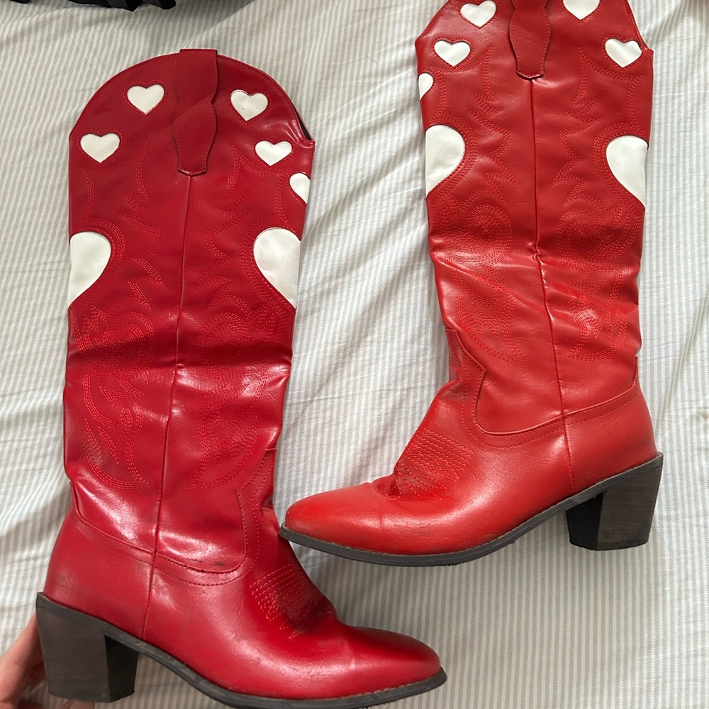 Red white heart cowboy boots